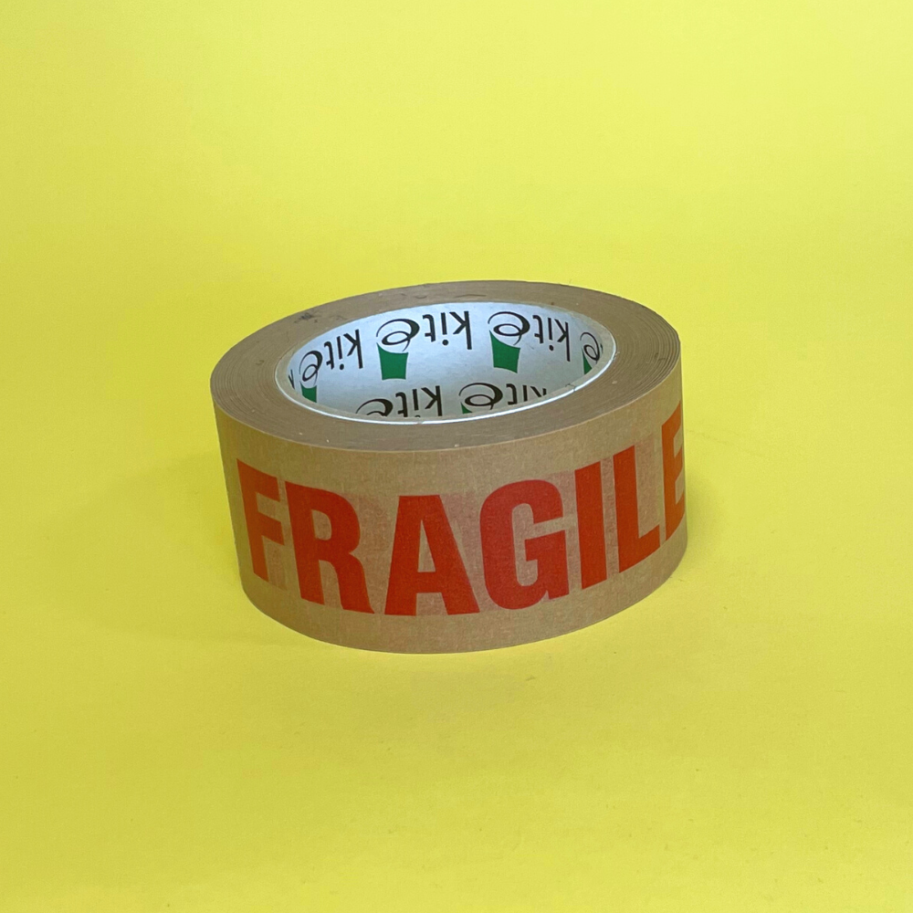 Rolls Of Paper Kraft "Fragile" Packaging Warning Tape - 50mm x 50m