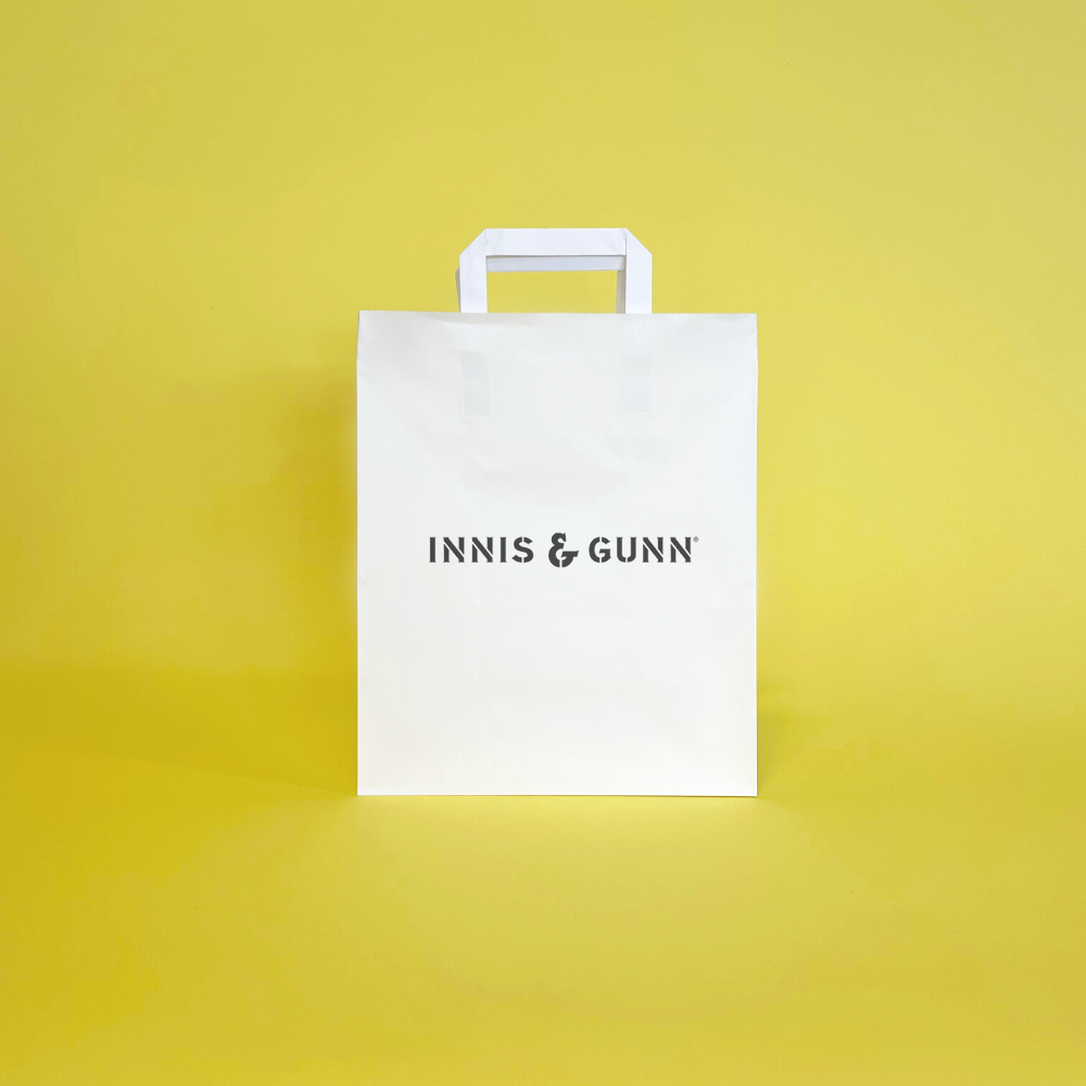 Personalised Custom Printed White Tape Handle Paper Carrier Bags
