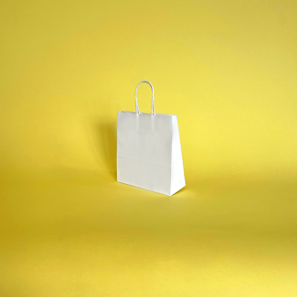 White Twist Handle Paper Carrier Bags - 190mm x 80mm x 210mm