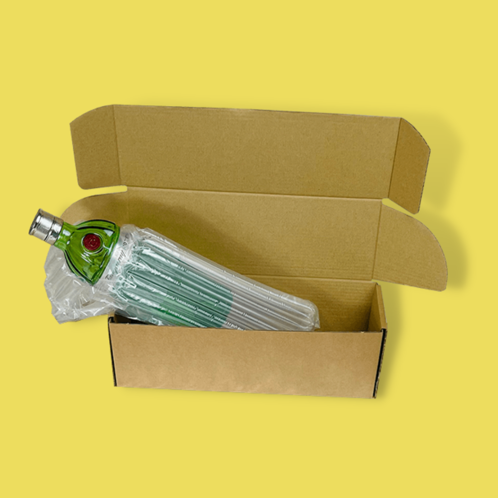 Single Bottle Air Packaging Kit - Includes Air Cushioning Bags, Brown Postal Boxes & Hand Pump