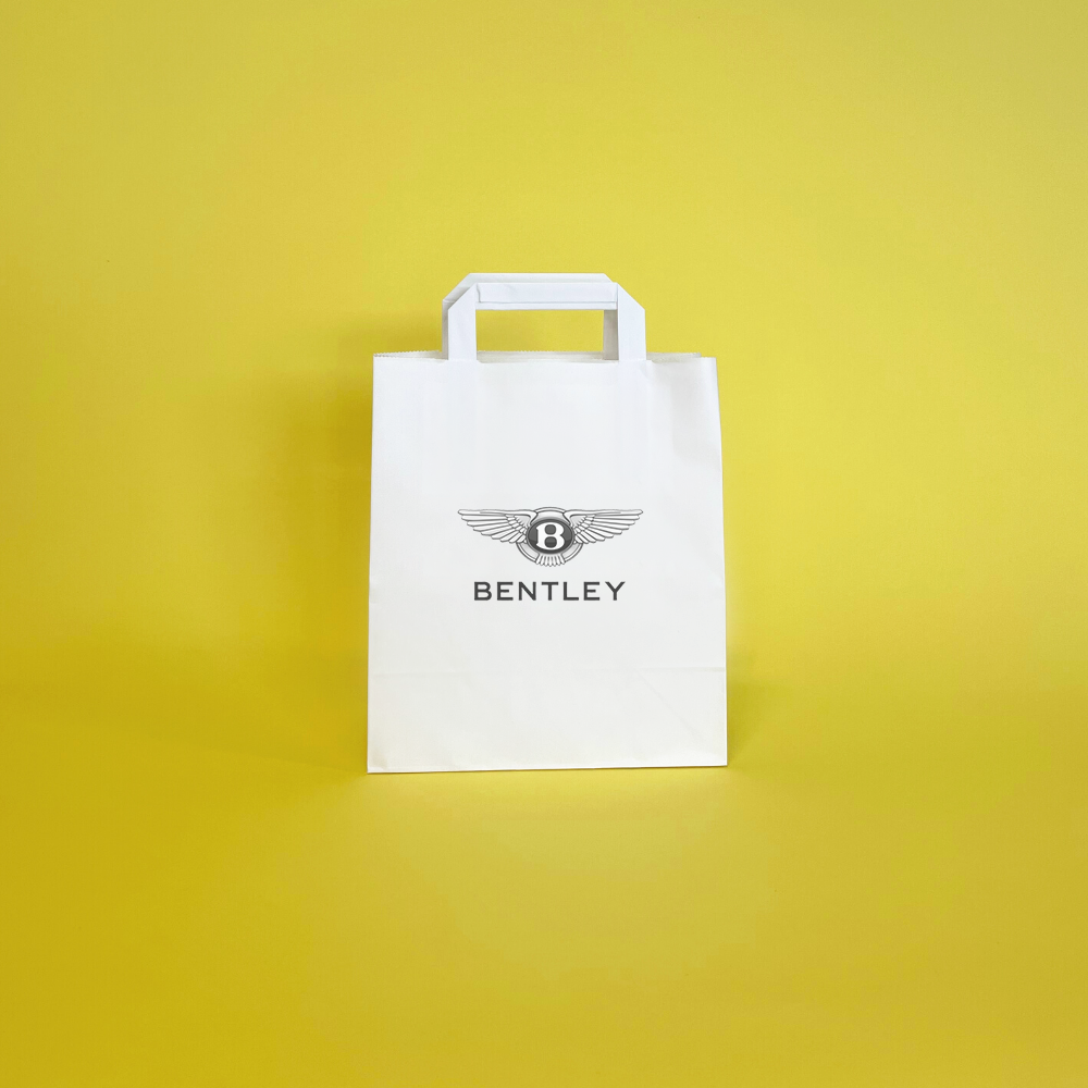 Custom Full Colour Printed White Tape Handle Paper Carrier Bags - 203mm x 127mm x 254mm