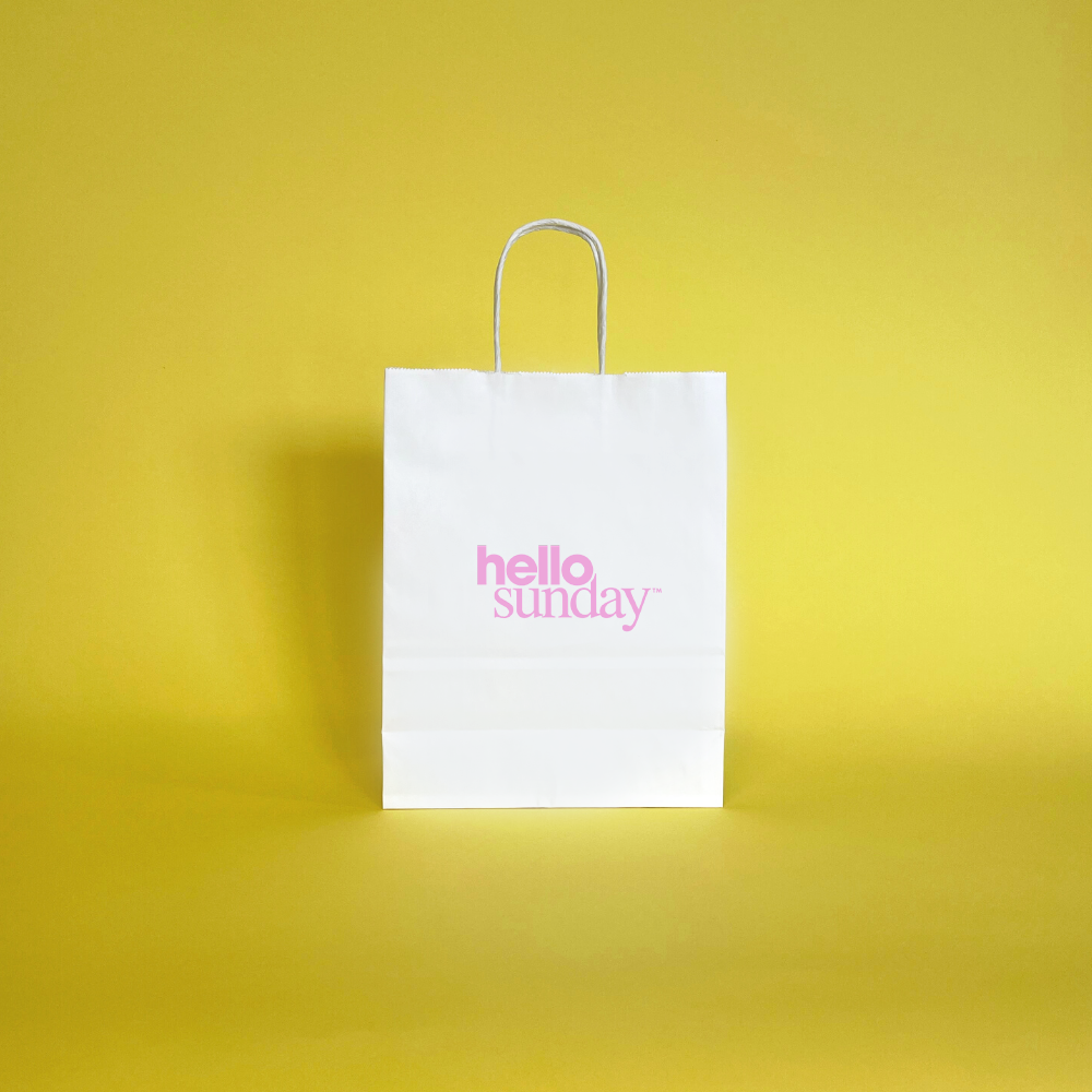 Custom Full Colour Printed White Twist Handle Paper Carrier Bags - 240mm x 110mm x 310mm