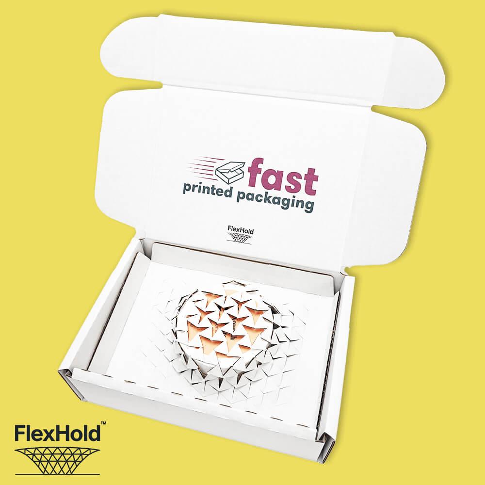 Custom Full Colour Printed White FlexHold™ Boxes - 200mm x 150mm x 60mm