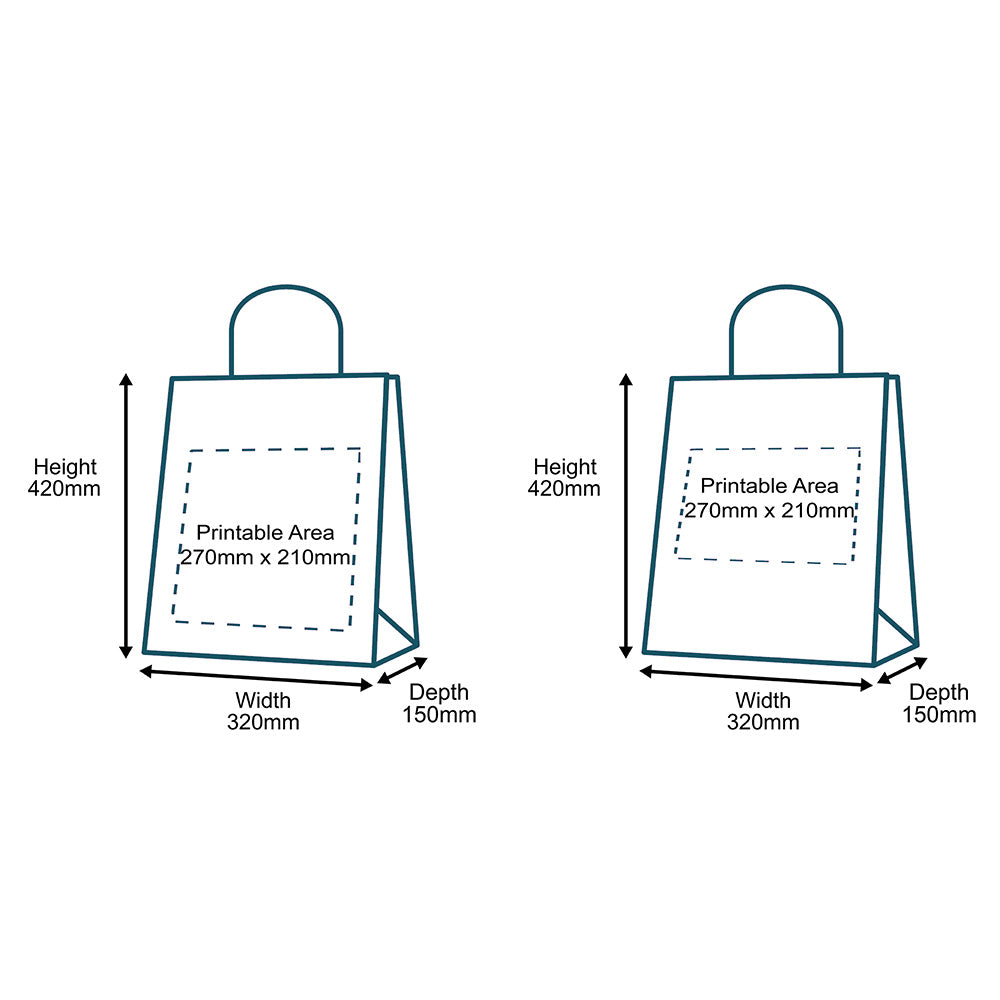 Custom Full Colour Printed Premium Brown Twist Handle Paper Carrier Bags - 320mm x 150mm x 420mm