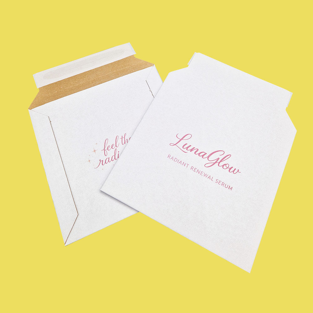 Custom Full Colour Printed Premium White Corrugated Cardboard Envelopes & Mailers - 180mm x 180mm