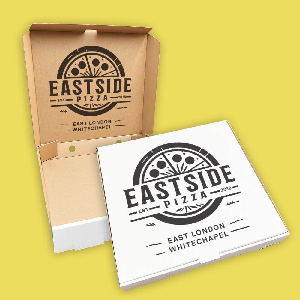 Custom Full Colour Printed White 12 Inch Pizza Boxes - 305mm x 305mm x 38mm