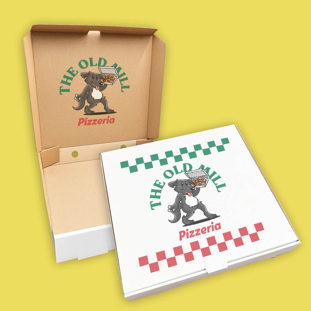 Custom Full Colour Printed White 9 Inch Pizza Boxes - 229mm x 229mm x 38mm - Single Unit