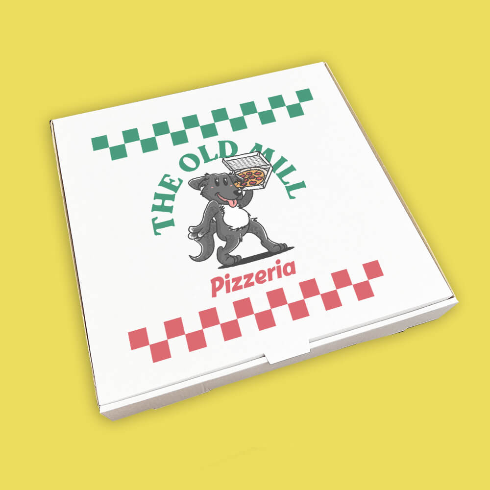 Custom Full Colour Printed White 9 Inch Pizza Boxes - 229mm x 229mm x 38mm - Single Unit