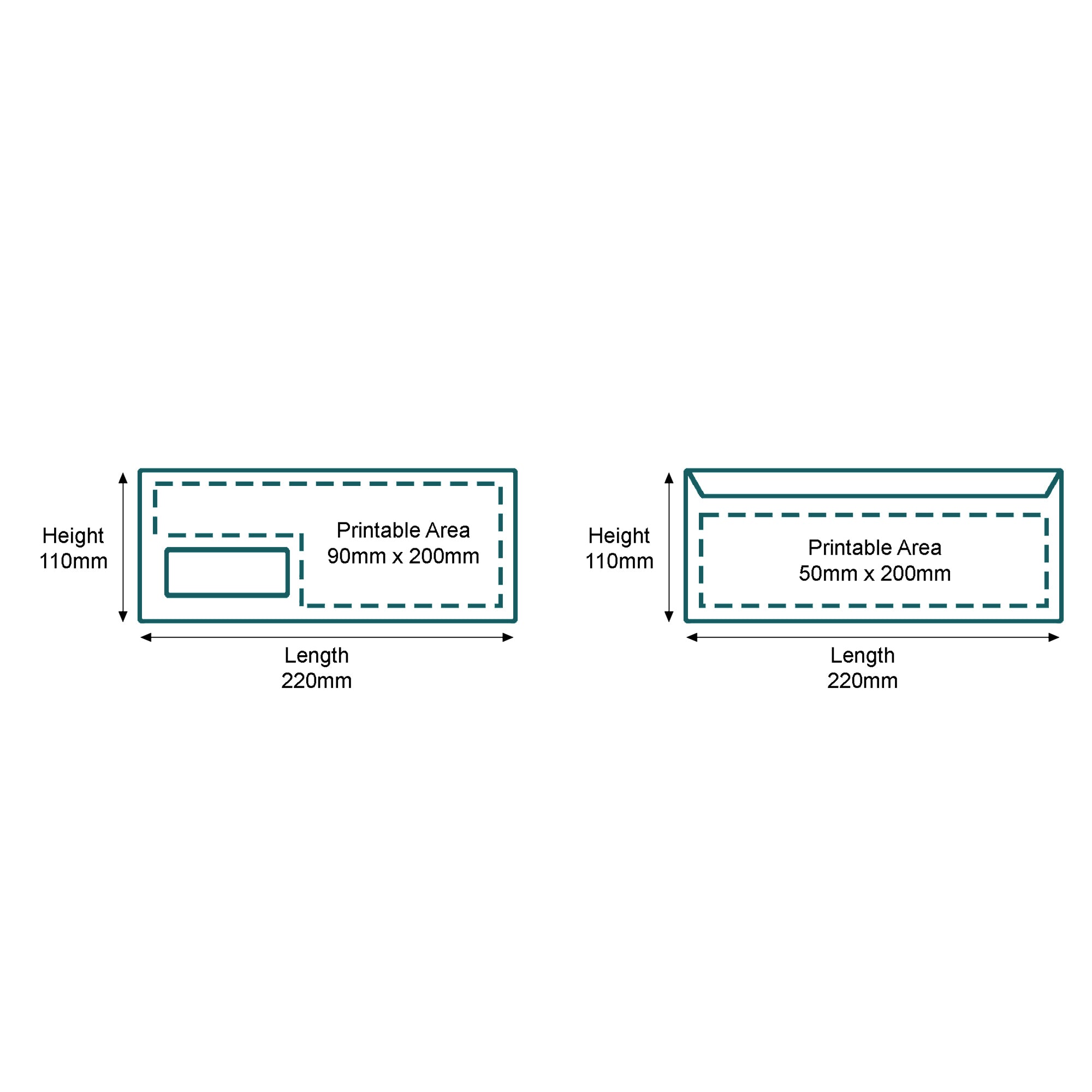 Custom Full Colour Printed Gummed DL Windowed Envelopes - 110mm x 220mm