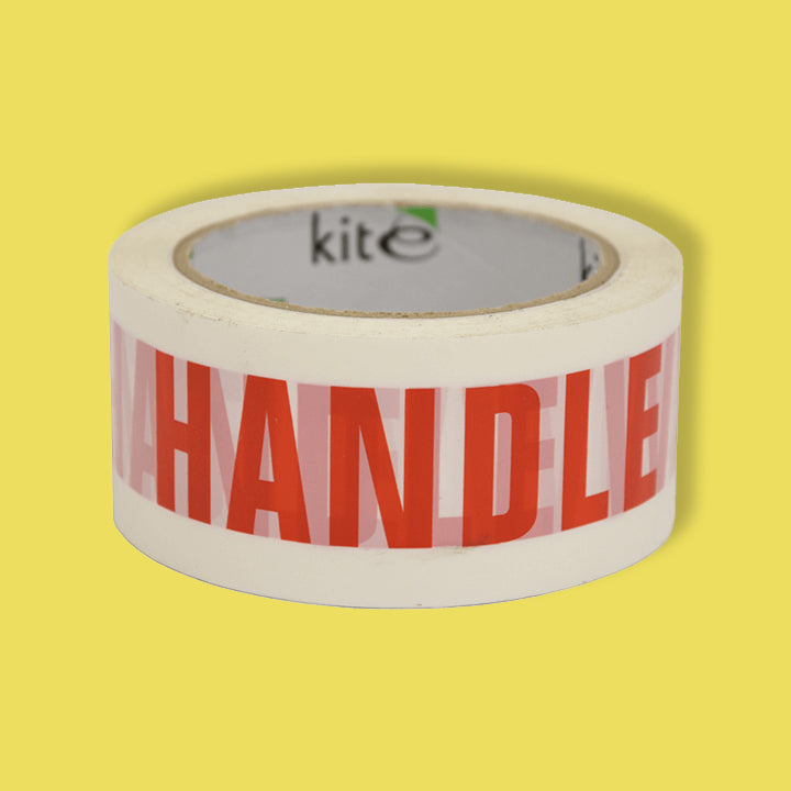 White & Red Handle With Care Packaging Warning Tape - 48mm x 66m