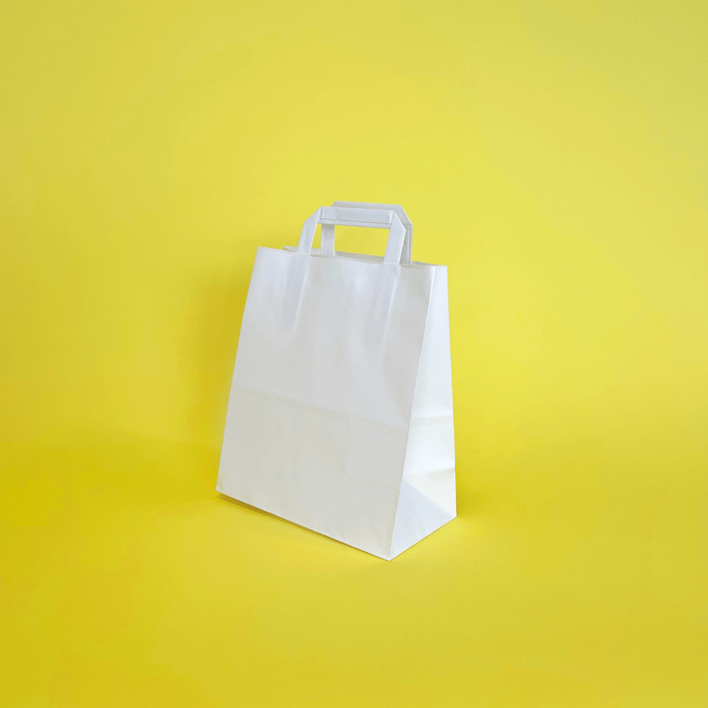 Medium White Tape Handle Paper Carrier Bags - 203mm x 127mm x 254mm