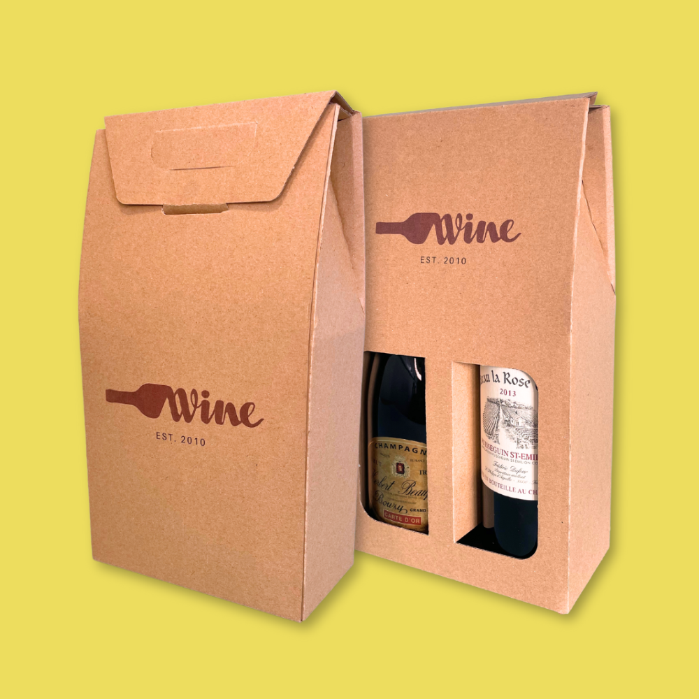 Custom Full Colour Printed Double Bottle Brown Pinch Top Box - 182mm x 91mm x 323mm