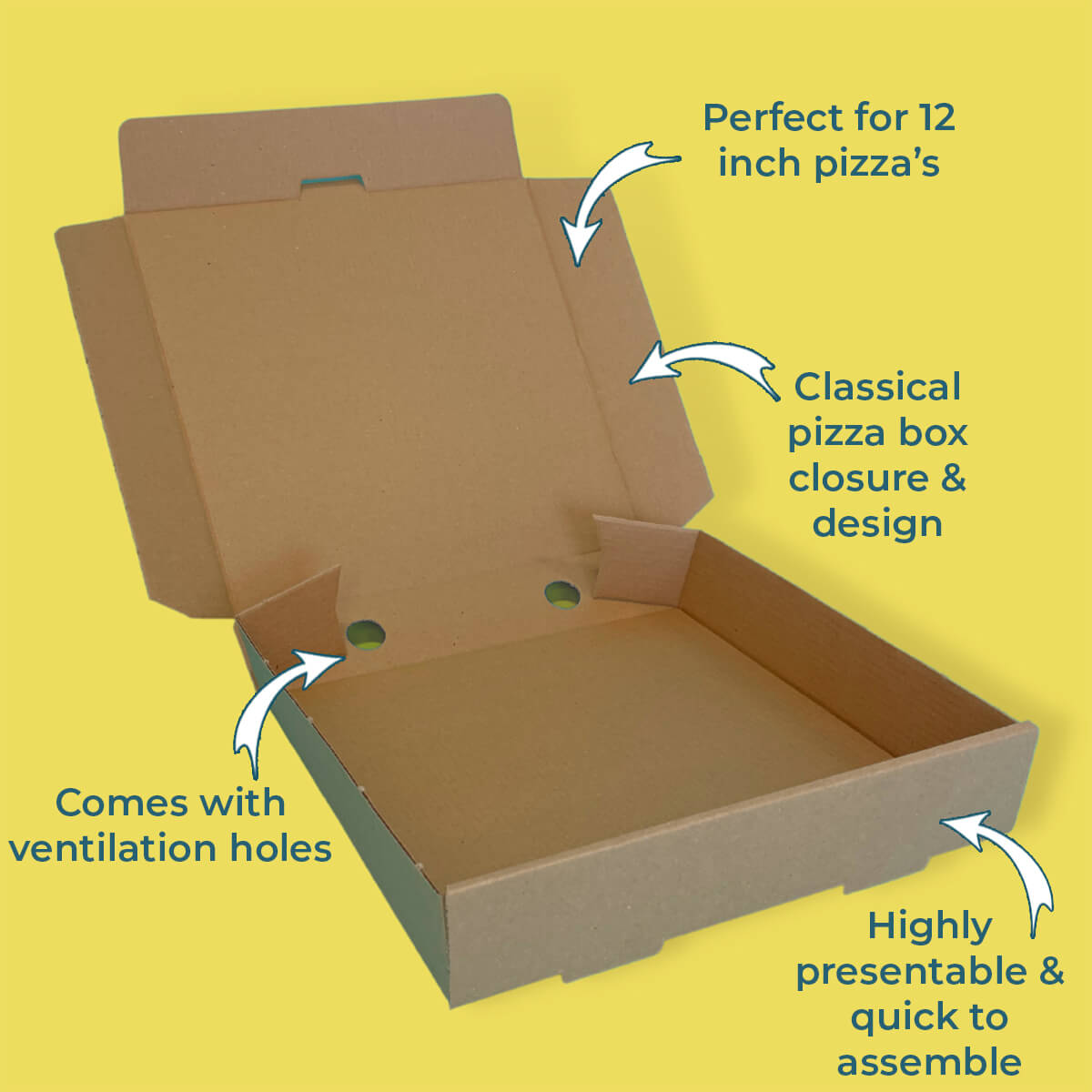 Brown 12 Inch Pizza Boxes - 305mm x 305mm x 38mm