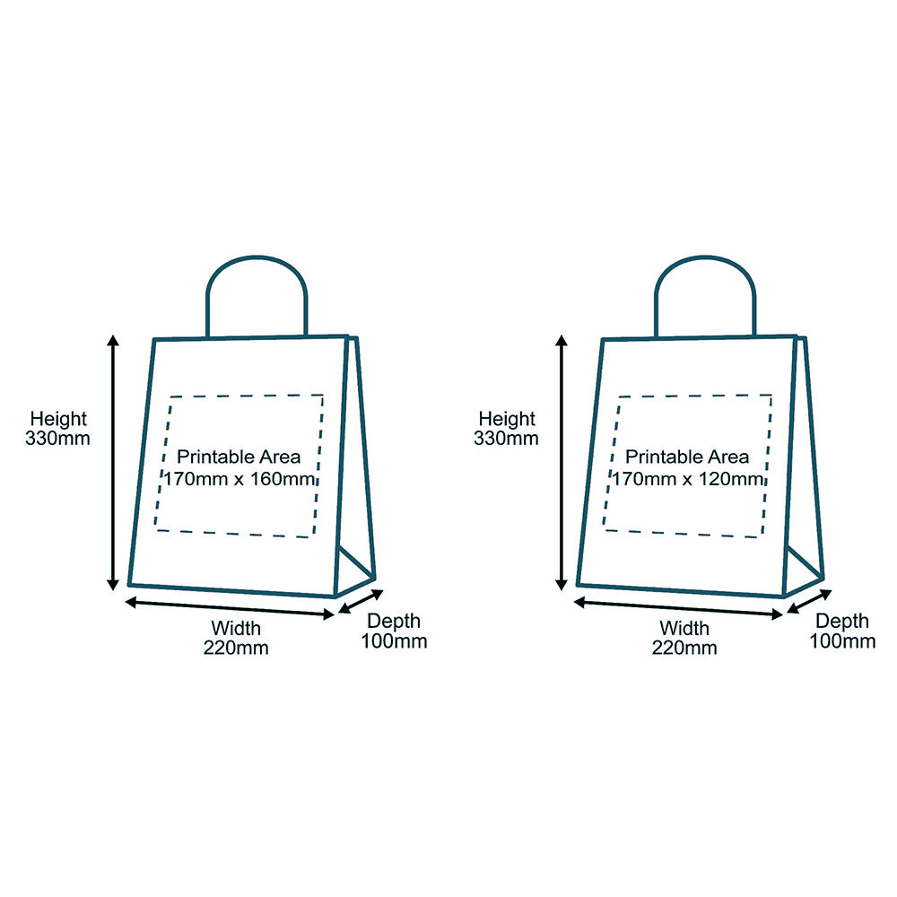 Custom Full Colour Printed Premium Brown Twist Handle Paper Carrier Bags - 220mm x 100mm x 330mm