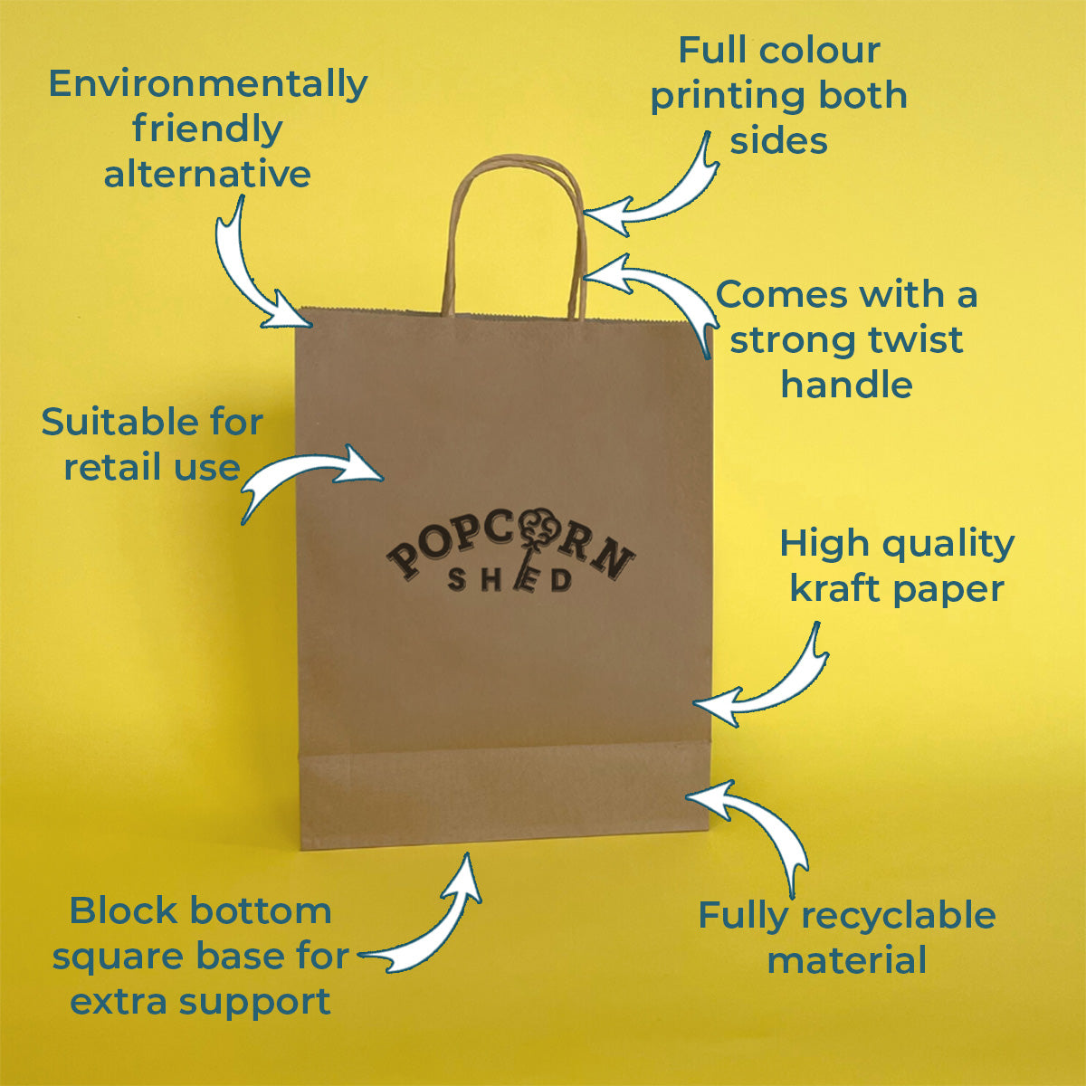 Custom Full Colour Printed Brown Twist Handle Paper Carrier Bags - 190mm x 80mm x 210mm