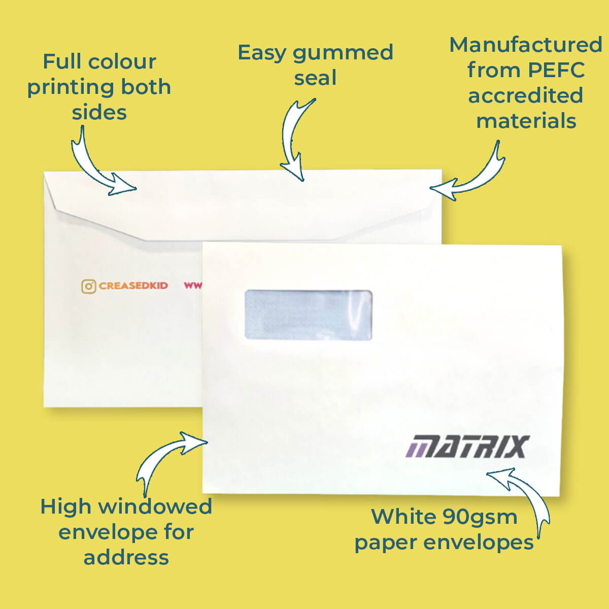 Custom Full Colour Printed Gummed C5 High Windowed Envelopes - 162mm x 235mm