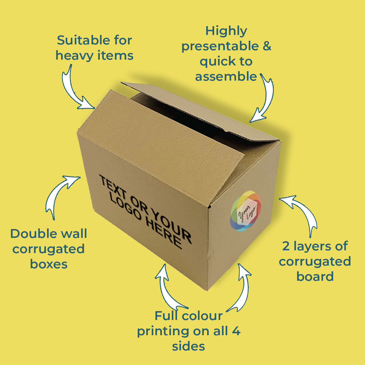 Custom Full Colour Printed Double Wall Cardboard Boxes - 305mm x 229mm x 152mm