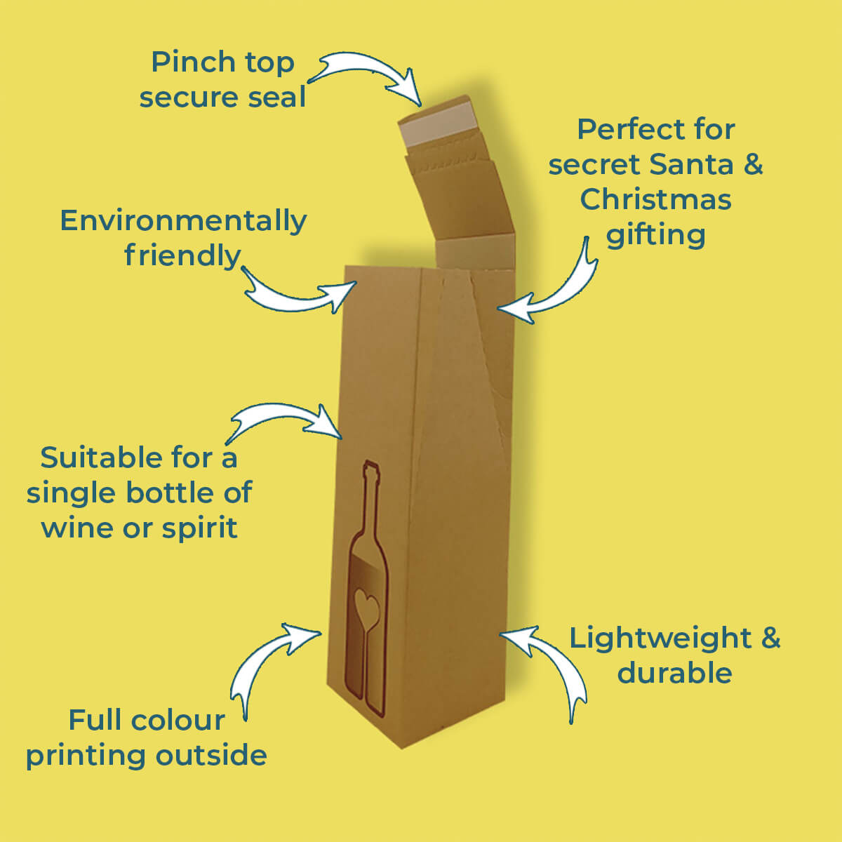 Custom Full Colour Printed Single Bottle Brown Pinch Top Box - 120mm x 120mm x 395mm