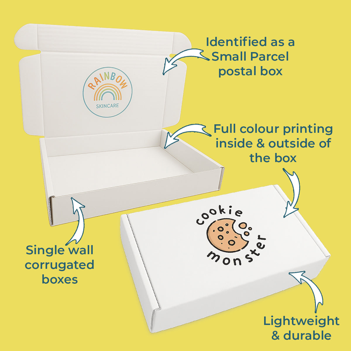 Custom Full Colour Printed White PiP Small Parcel Postal Box - 340mm x 210mm x 50mm