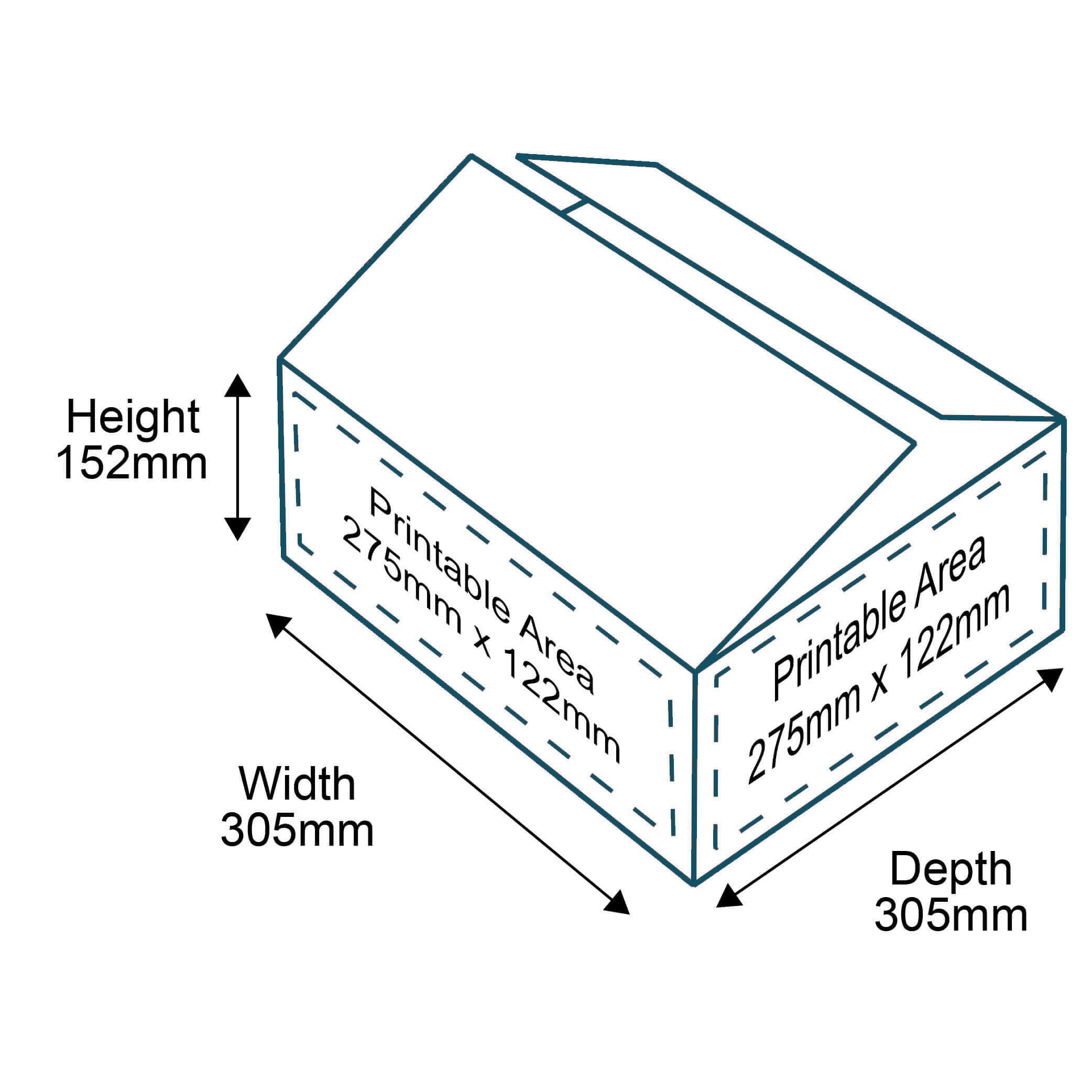 Custom Full Colour Printed Single Wall Cardboard Boxes - 305mm x 305mm x 152mm