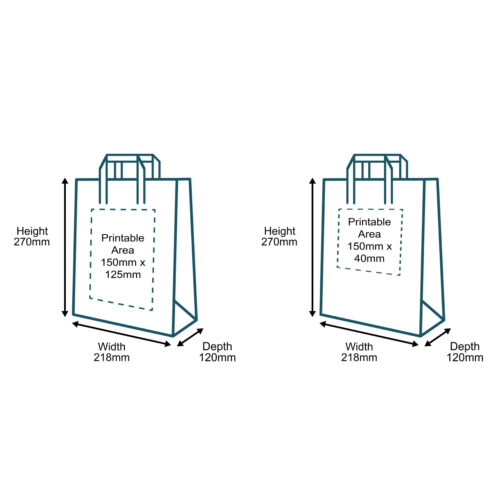 Custom Full Colour Printed White Tape Handle Paper Carrier Bags - 218mm x 120mm x 270mm