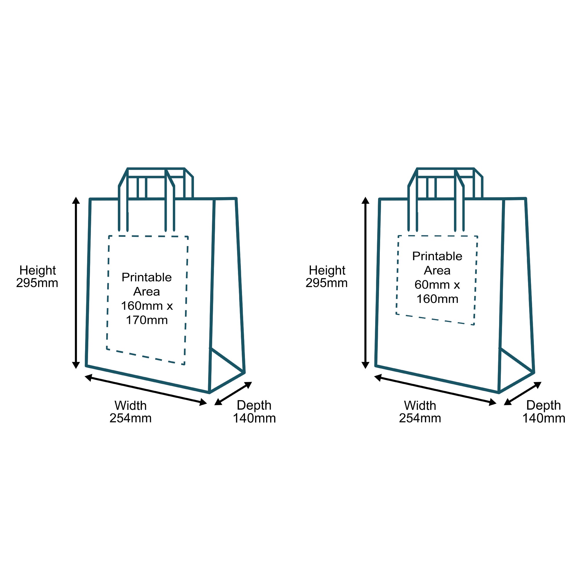 Custom Full Colour Printed White Tape Handle Paper Carrier Bags - 254mm x 140mm x 295mm