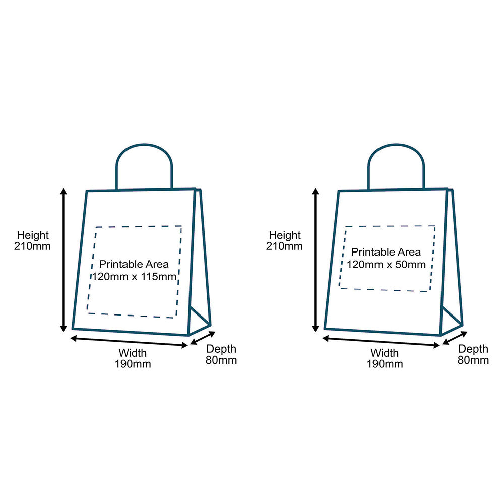Custom Full Colour Printed Brown Twist Handle Paper Carrier Bags - 190mm x 80mm x 210mm