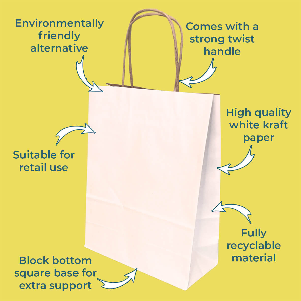 Premium White Twist Handle Paper Carrier Bags - 220mm x 100mm x 330mm