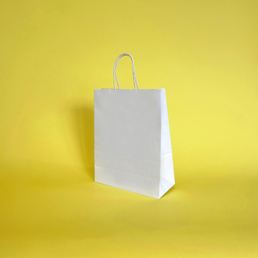 White Twist Handle Paper Carrier Bags - 240mm x 110mm x 310mm