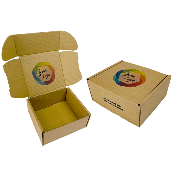 Custom Full Colour Printed Brown PiP Small Parcel Postal Box - 160mm x 150mm x 75mm