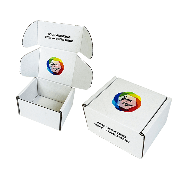 Custom Full Colour Printed White PiP Small Parcel Postal Box - 110mm x 100mm x 70mm